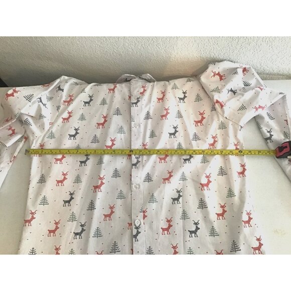 JOGAL -WHITE CHRISTMAS FIGURES LONG SLEEVE BUTTON DOWN COTTON SHIRT SIZE X-LARGE - Picture 5 of 7